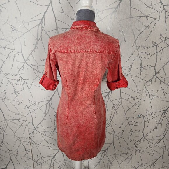 Mavi Orange Wash Cotton Pearl Snap Shirt Dress - Picture 4 of 6